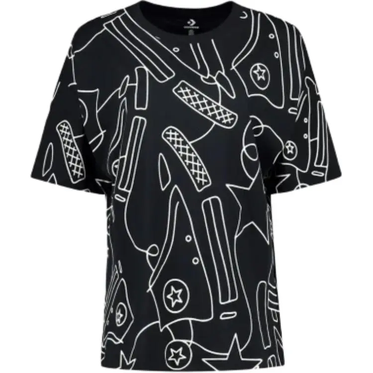Converse T-Shirts Women's Black Crew Neck Moderate