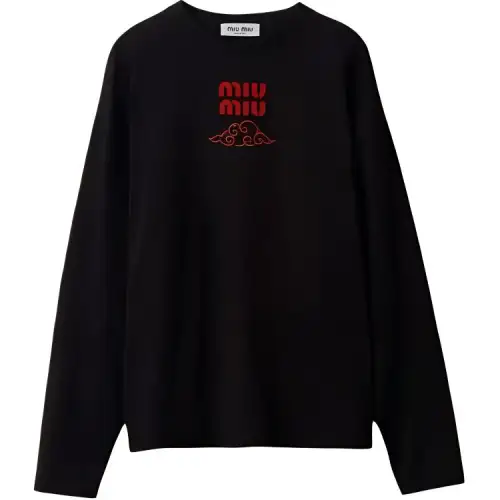 MIU MIU Cotton Jersey T Shirt Sweatshirt Women's Black