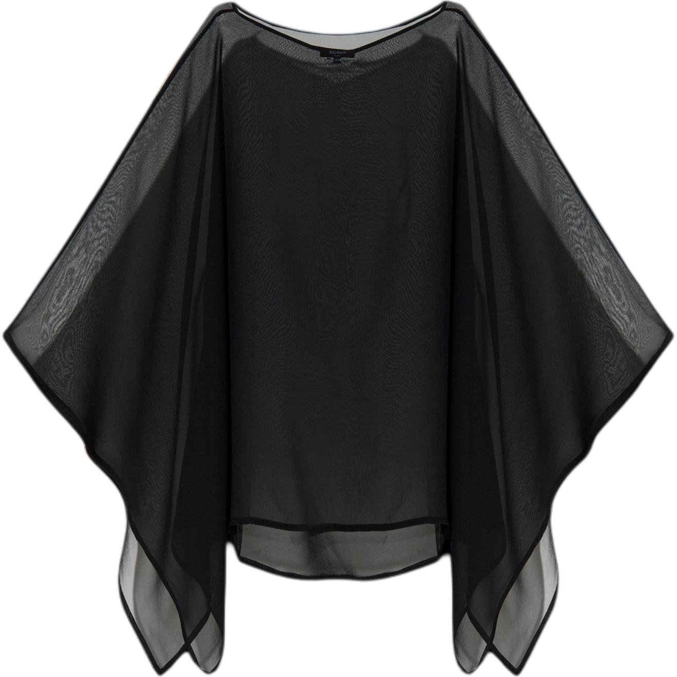 BALMAIN Balmain Solid Color Boat Collar Loose Long Sleeve Chiffon Shirt Women's Black