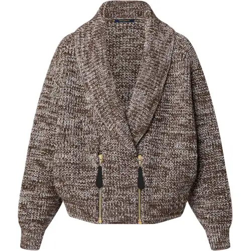 LOUIS VUITTON Zip Up Shawl Collar Cardigan Knitwear Women's Brown