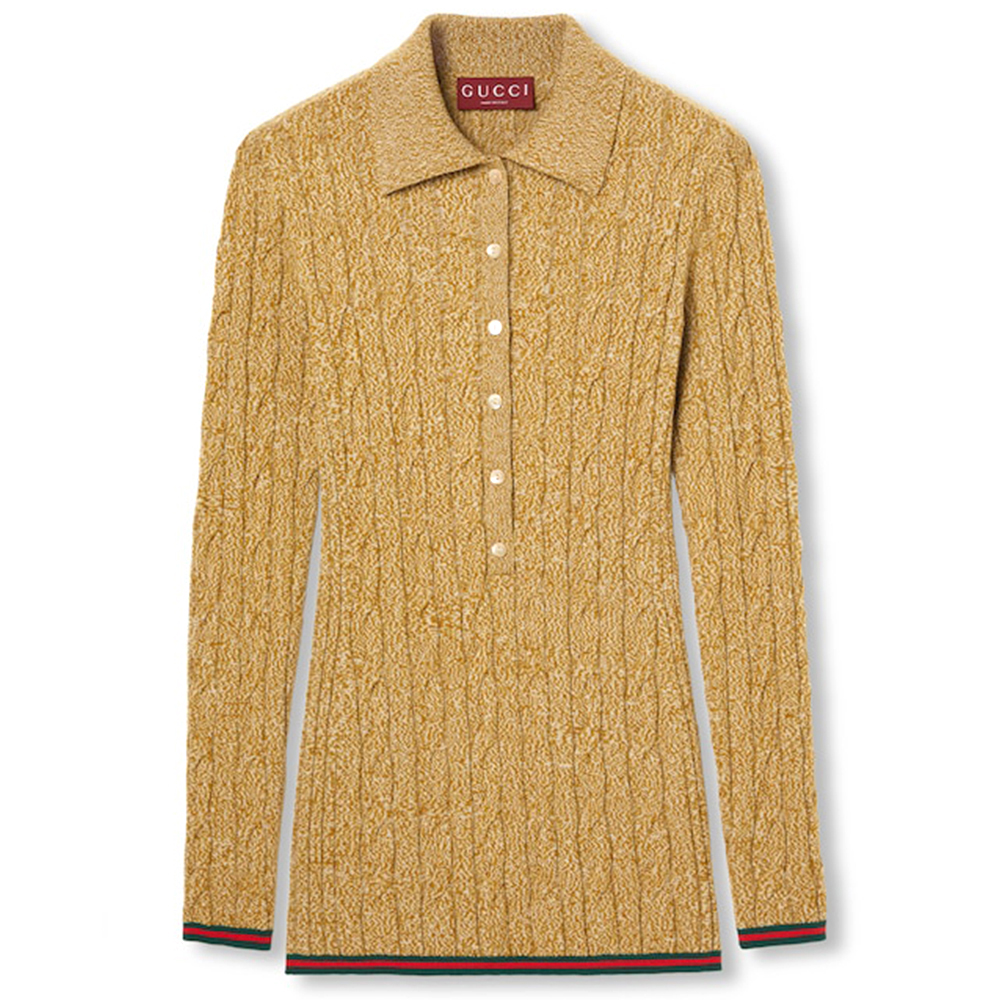 GUCCI Fine Cable And Rib Polo Top