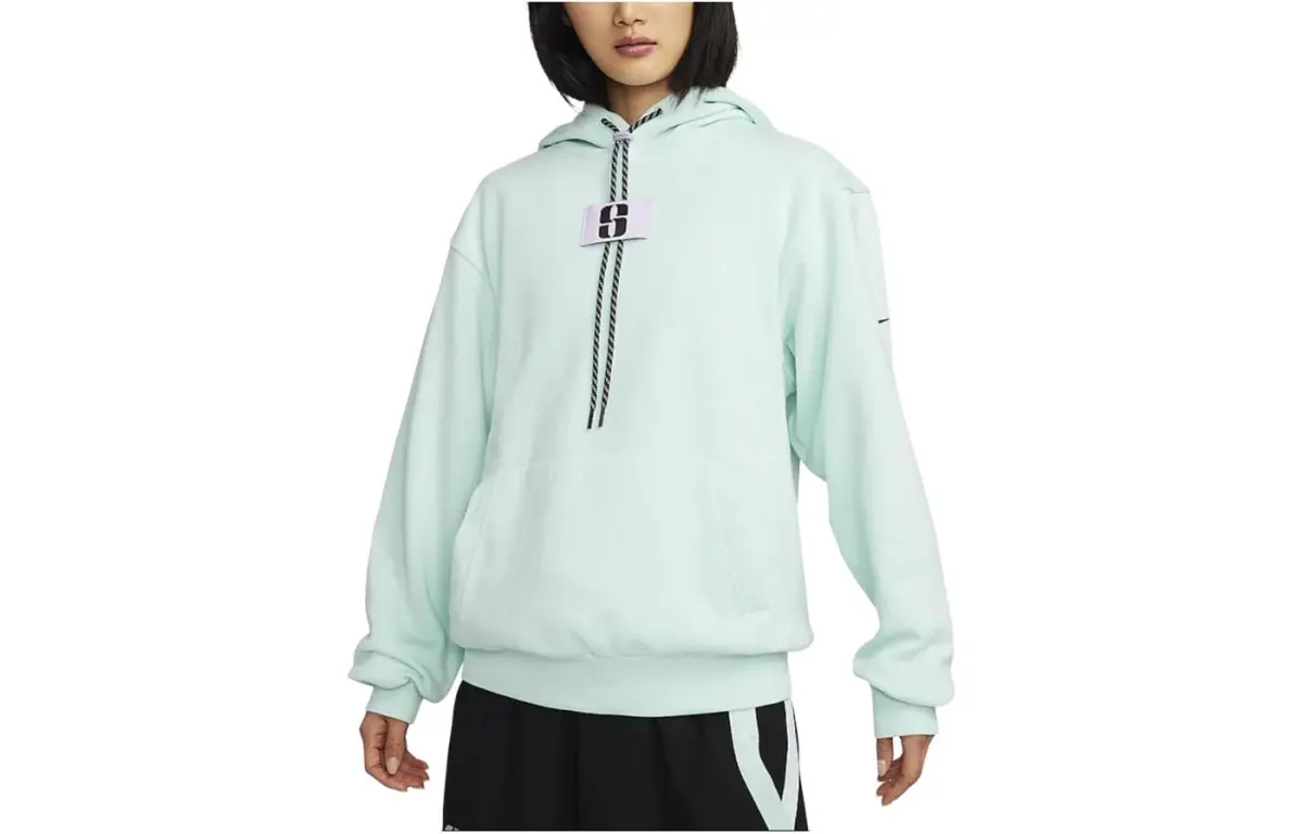 Nike Sabrina Letter Label Hooded Fleece Lined Casual Sweatshirt Women's Ice Emerald Blue