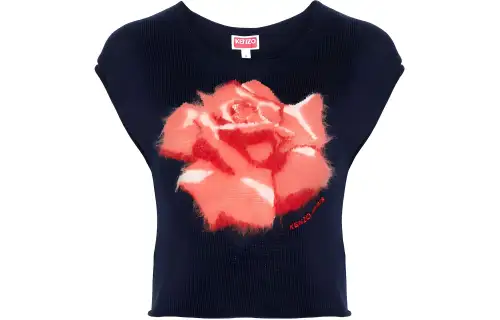 KENZO Floral Intarsia Knit Cropped Top