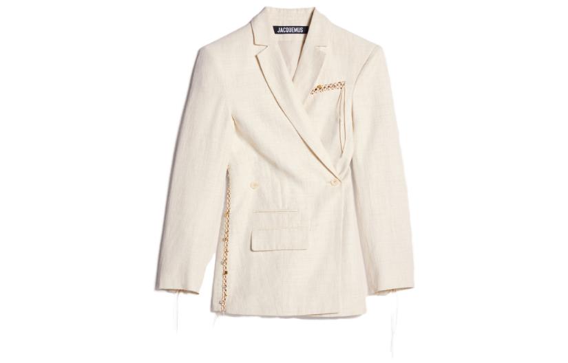 Jacquemus La Veste Tibau Brodee Embroidered Double Breasted Jacket Off White