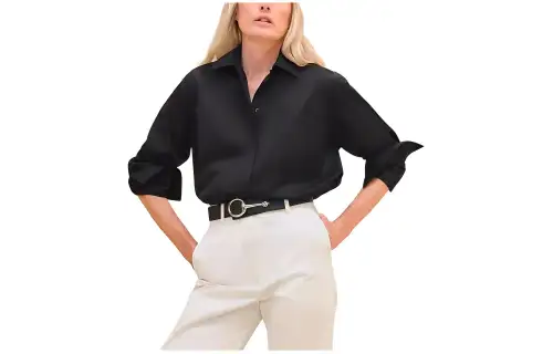 HERMES Shirts Women's Black Pointed Collar Moderate Other