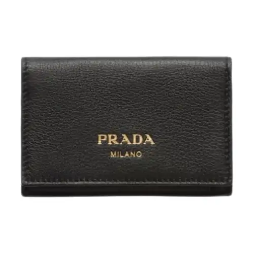 PRADA Leather Card Holder Women's Black