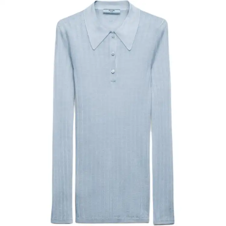 PRADA Ribbed Cashmere silk Polo Top
