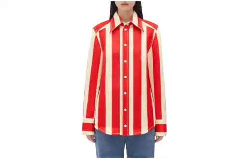 Bottega Veneta Striped Cotton Viscose Shirt Women's White Red