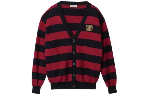 MIU MIU Cotton Knit Cardigan Knitwear Women's Burgundy