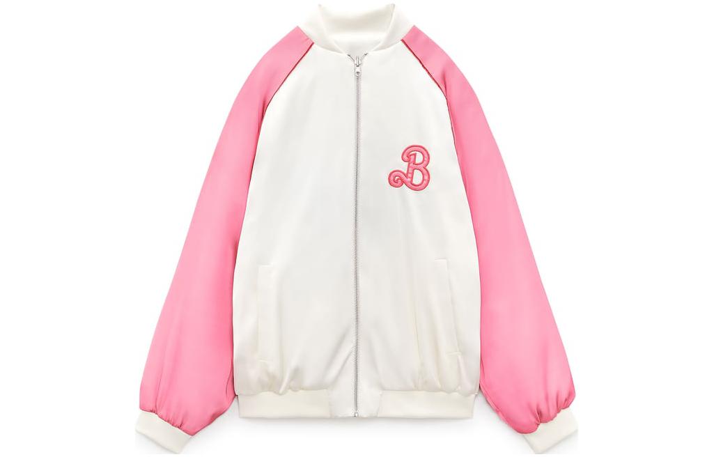 ZARA X Barbie/Barbie joint model Zara x Barbie joint model color-blocked raglan sleeves single-breasted reversible bomber jacket women's white