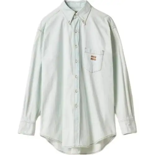 MIU MIU Logo embroidered Chambray Denim Shirt