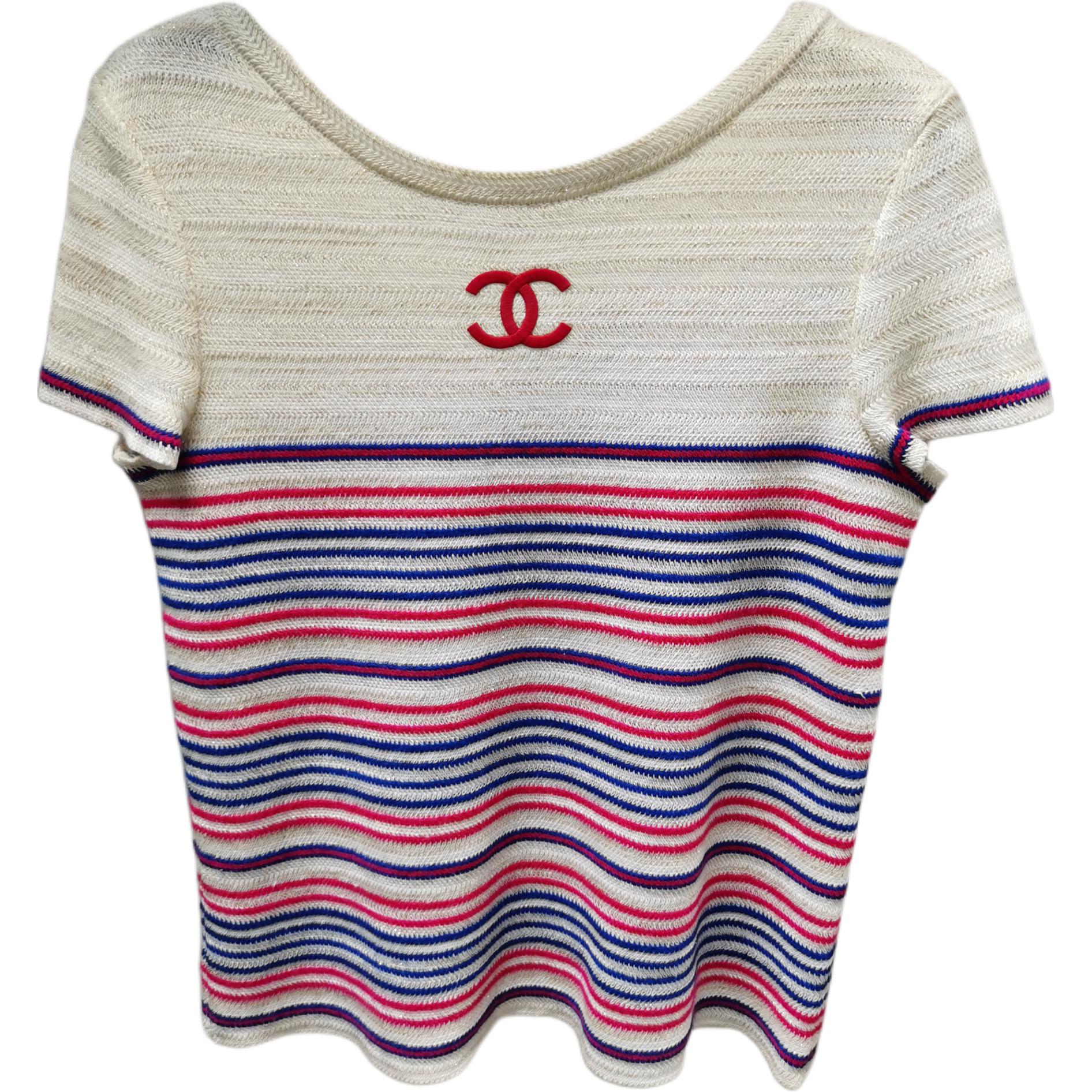 CHANEL T Shirts Women's White Crew Neck Moderate Straight Fit