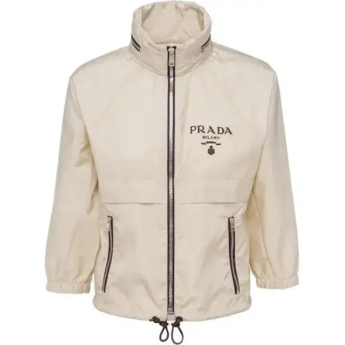 PRADA Jackets Women's Ecru Stand Collar Moderate