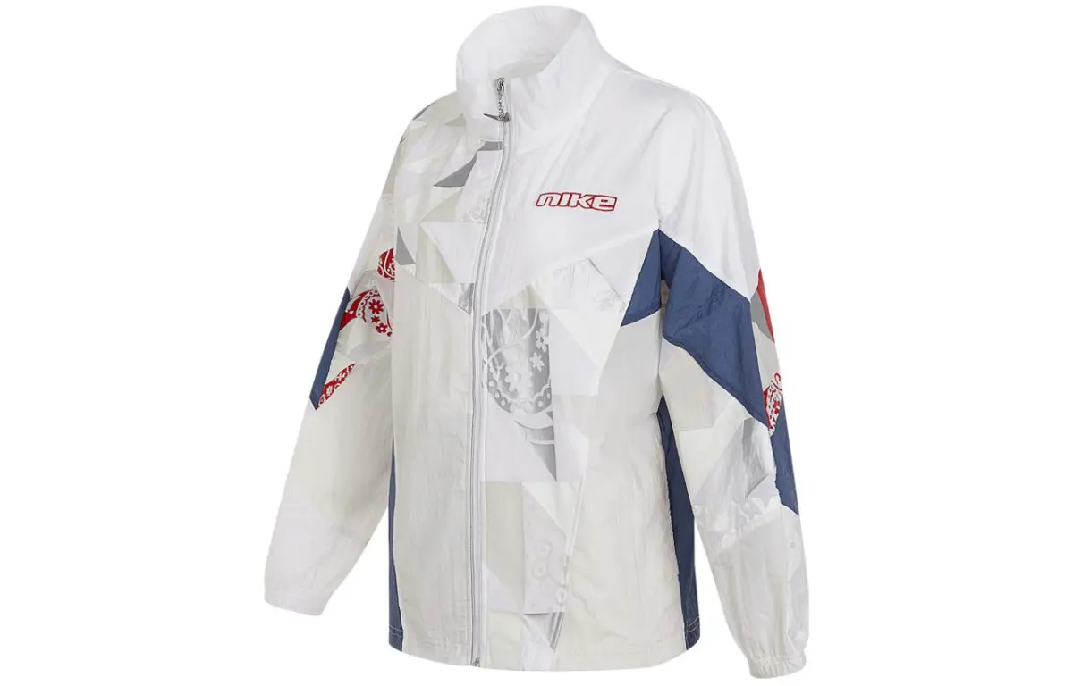 Nike Women'ss Letter Print Colorblock Knit Jacket Beige