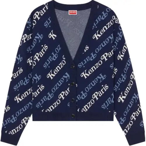 Kenzo Allover Logo Intarsia-Knit Cardigan