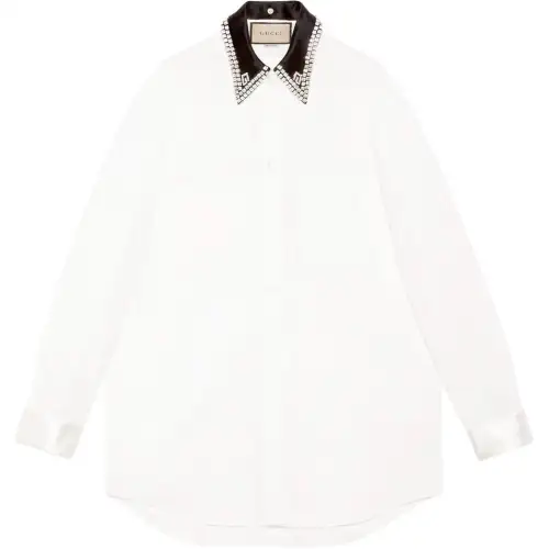 GUCCI Collar Embellished Long Sleeve Shirt