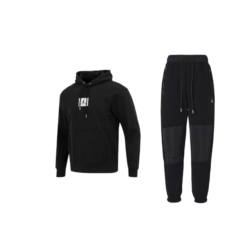 Jordan Brand Logo Comfortable Thermal Fleece Lined Pullover Sweatshirt Elastic Cuff Knitted Fabric Pants