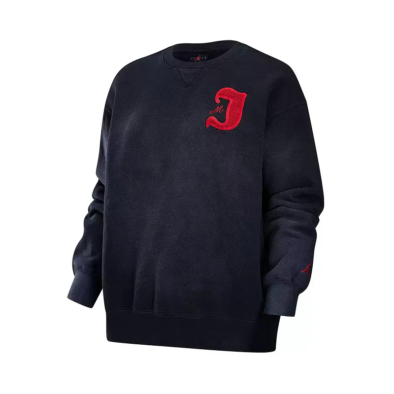 Jordan Letter Small Logo Fleece Lined Loose Fit Casual Crew Neck Sweatshirt Women's Navy Blue