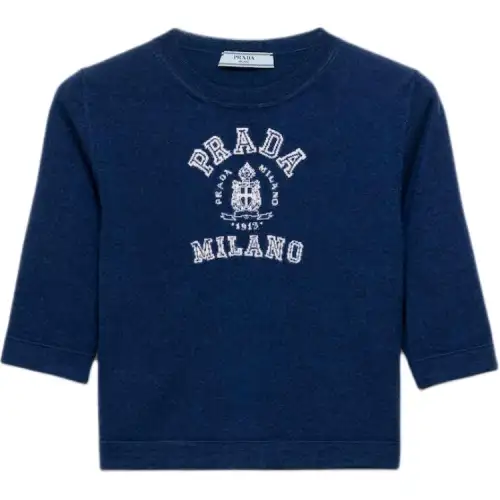 Prada logo-intarsia cashmere T-shirt