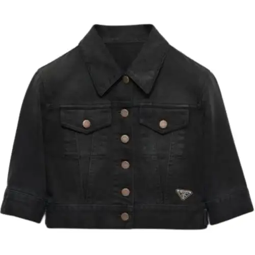 Prada Triangle-Logo Cropped Denim Jacket