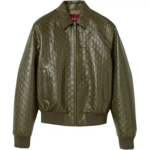 GUCCI Embossed Gg Leather Bomber Jacket