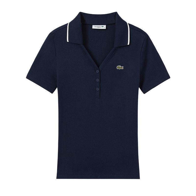 Женское поло LACOSTE SS25 (сине-белое)