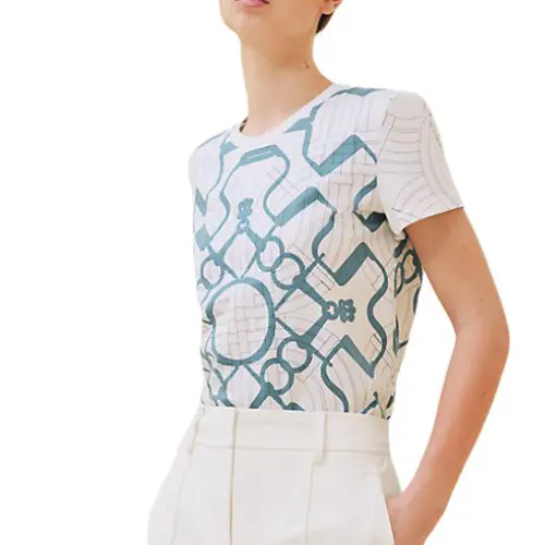 HERMES T Shirts Women's White Crew Neck Straight Fit