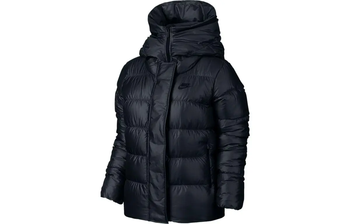 Nike Down Jackets Women's Black Hooded Moderate Quilted Down Jacket