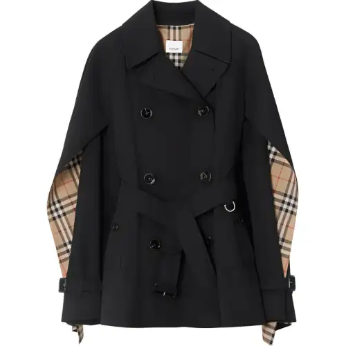 Burberry Cape-Sleeve Cropped Belted Trench Coat