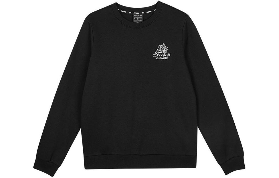 Skechers Colorful Letter Crew Neck Pullover Fleece Lined Sweatshirt Women's Carbon Black