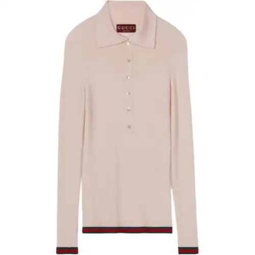 GUCCI Ribbed Knit Long Sleeve Polo Shirt