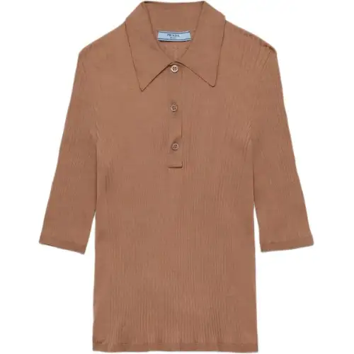 PRADA Polo Shirts Women's Camel Polo Collar Moderate