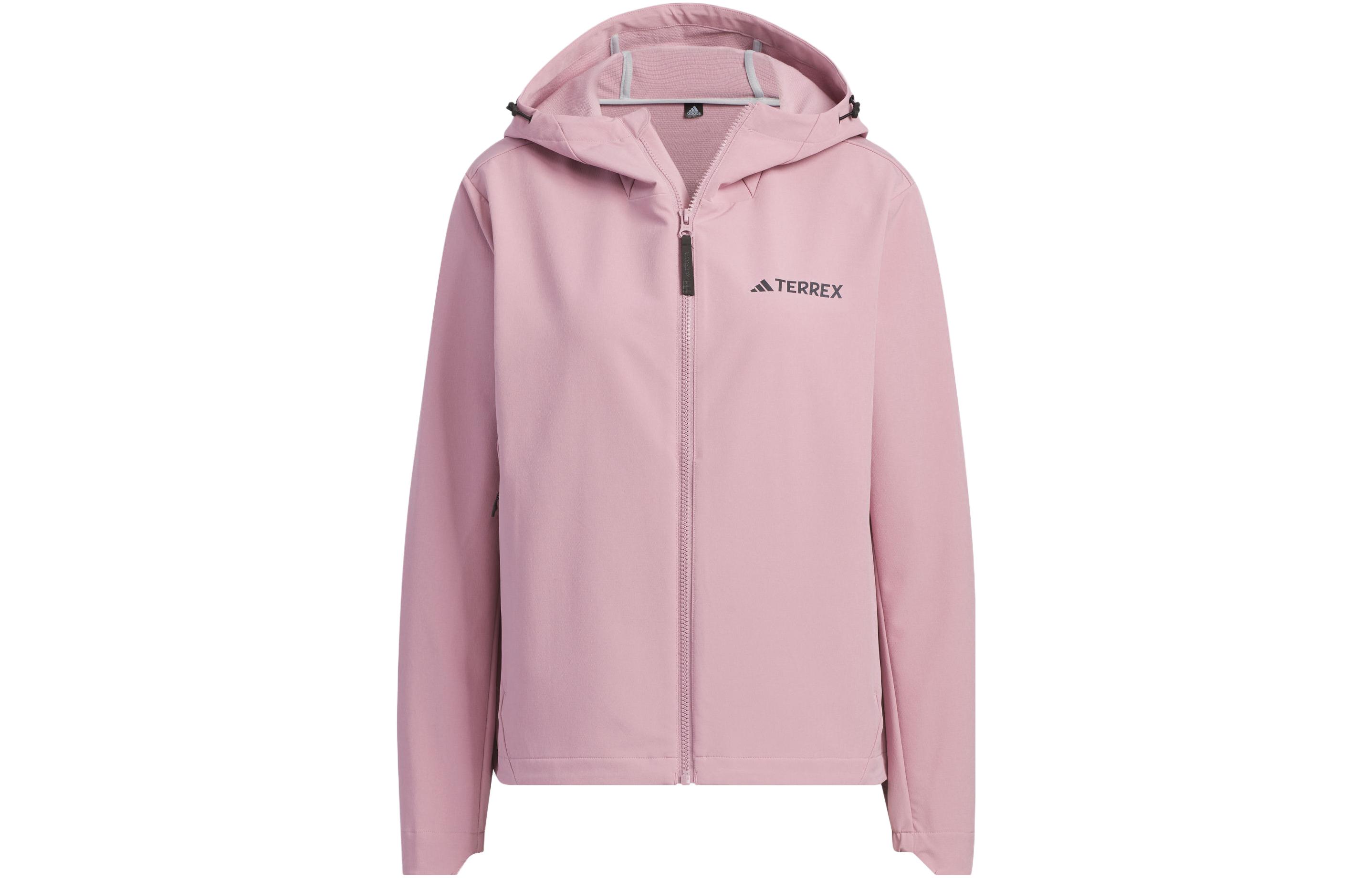 Adidas Brushed Shell Jacket Solid Color Logo Logo Outdoor Velvet Sports Hooded Soft Shell Jacket Women's Magic Purple Pink