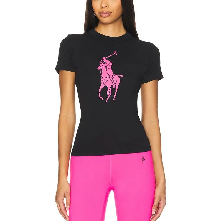 Polo Ralph Lauren Pink Pony Regular Sleeve T-Shirt Women's Polo Black Slim Fit