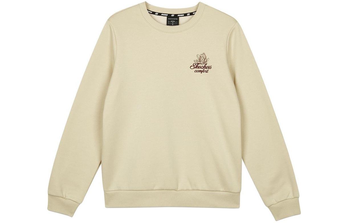 Skechers Colorful Letter Crew Neck Pullover Fleece Lined Sweatshirt Women's Caramel Pudding Yellow