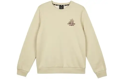 Skechers Colorful Letter Crew Neck Pullover Fleece Lined Sweatshirt Women's Caramel Pudding Yellow
