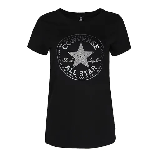 Converse T Shirts Women's Black Crew Neck Moderate