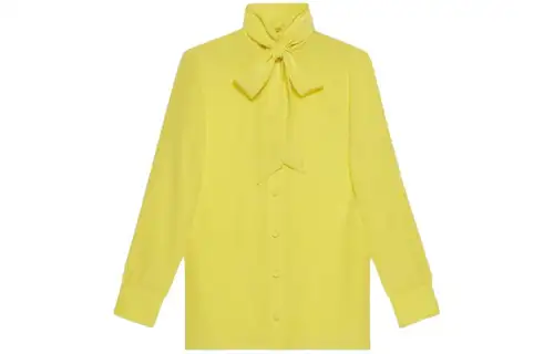 GUCCI Silk Shirt With Self Tie Bow Shirt Women's Yellow