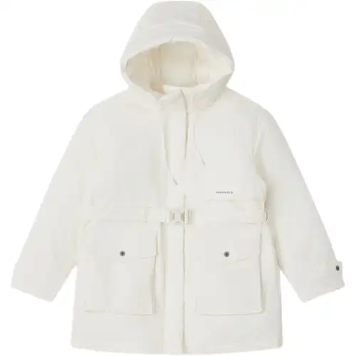 Converse Fleece Lined Minimalist Style Soft Hooded Large Pocket Down Jacket Women's White