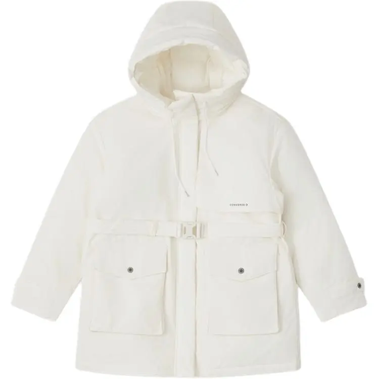 Converse Fleece Lined Minimalist Style Soft Hooded Large Pocket Down Jacket Women's White