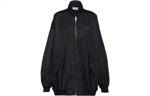 PRADA Logo Plaque Bomber Jacket Black