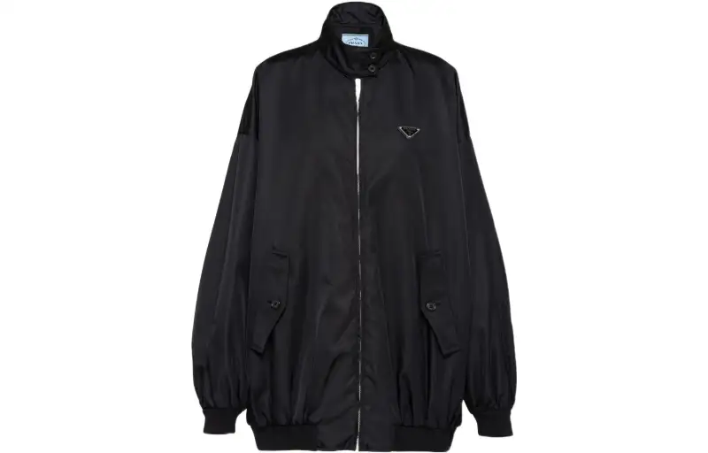 PRADA Logo Plaque Bomber Jacket Black