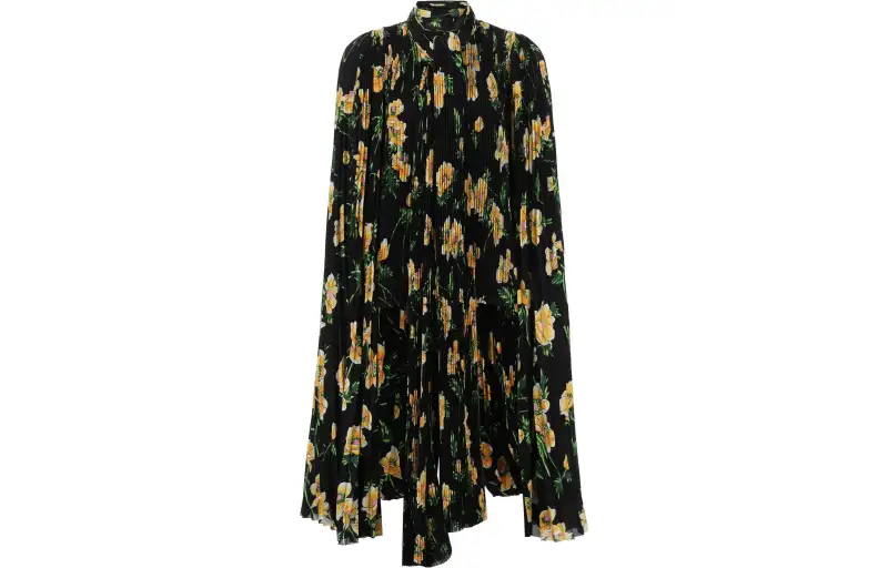 Balenciaga Floral Printed Pleated Scarf Blouse