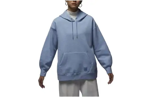 Jordan Flight Solid Color Hooded Fleece Lined Drawstring Casual Sweatshirt Women's Blue Gray