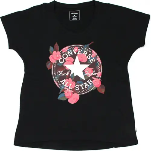 Converse T Shirts Women's Black Crew Neck Moderate