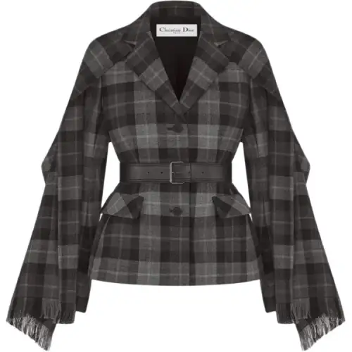 Christian DIOR Checkered Belted Removable Scarf Jacket