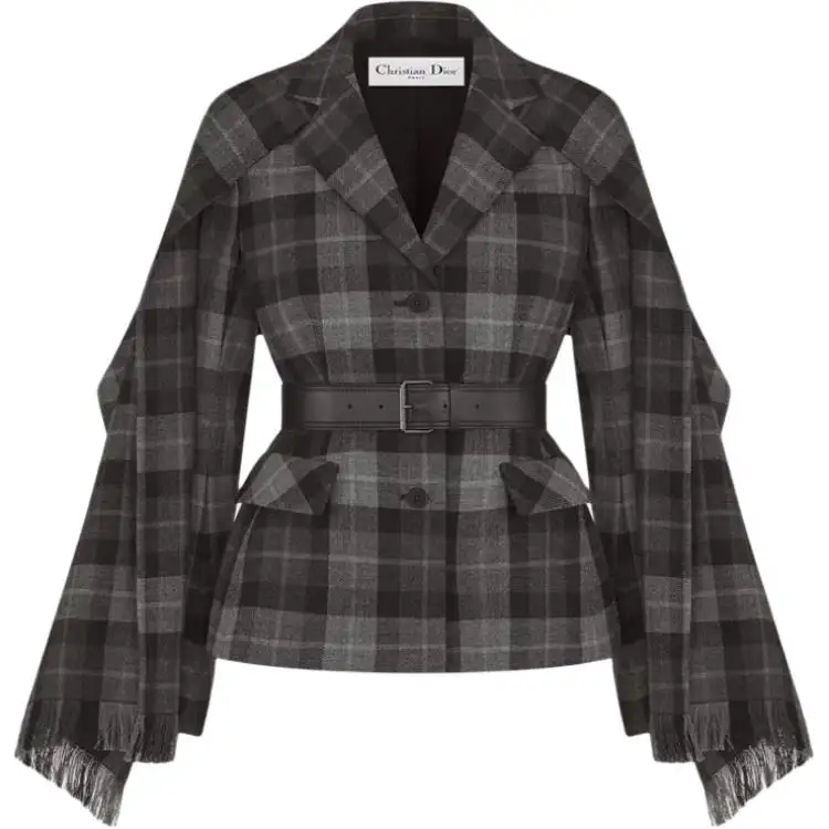 Christian DIOR Checkered Belted Removable Scarf Jacket