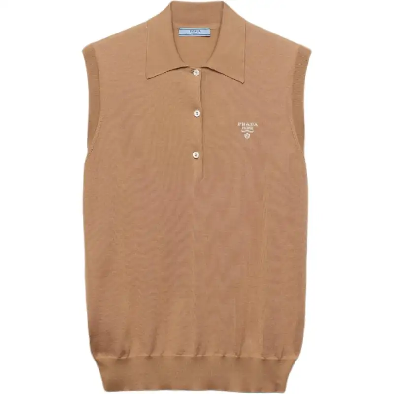 Prada Sleeveless Knitted Polo Shirt
