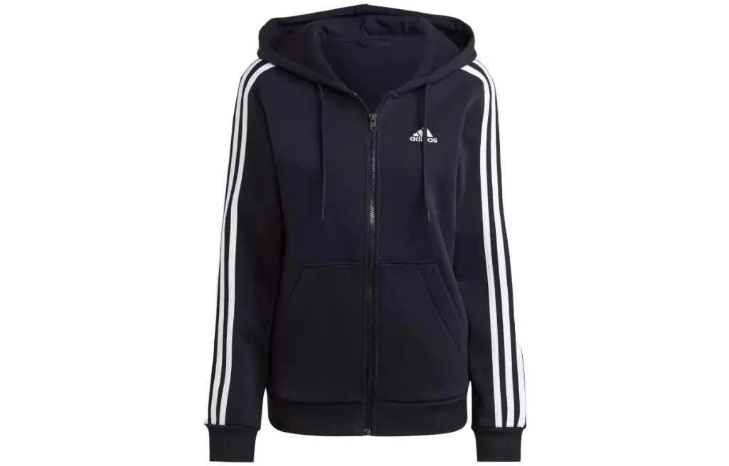 Adidas Free Shipping With AdiClub Essentials 3 Stripes Full Zip Fleece Hoodie