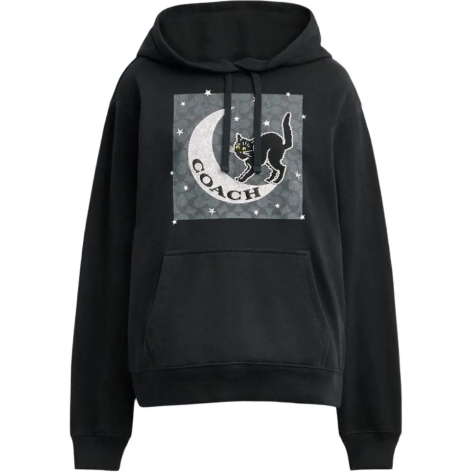 COACH Sweatshirts Women's Black Hooded Moderate Regular